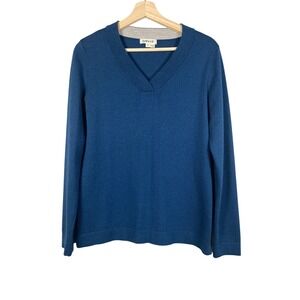 Orvis Teal Merino Wool V Neck Pullover Long Sleeve Sweater Women's Size S Preppy